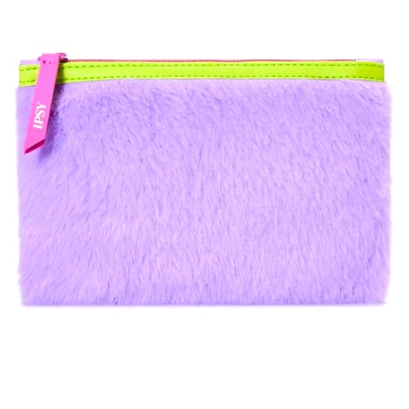 ipsy Handbags - Light Purple Faux Fur & Green Ipsy Makeup Bag Pouch Pink Tassel Fuzzy Soft